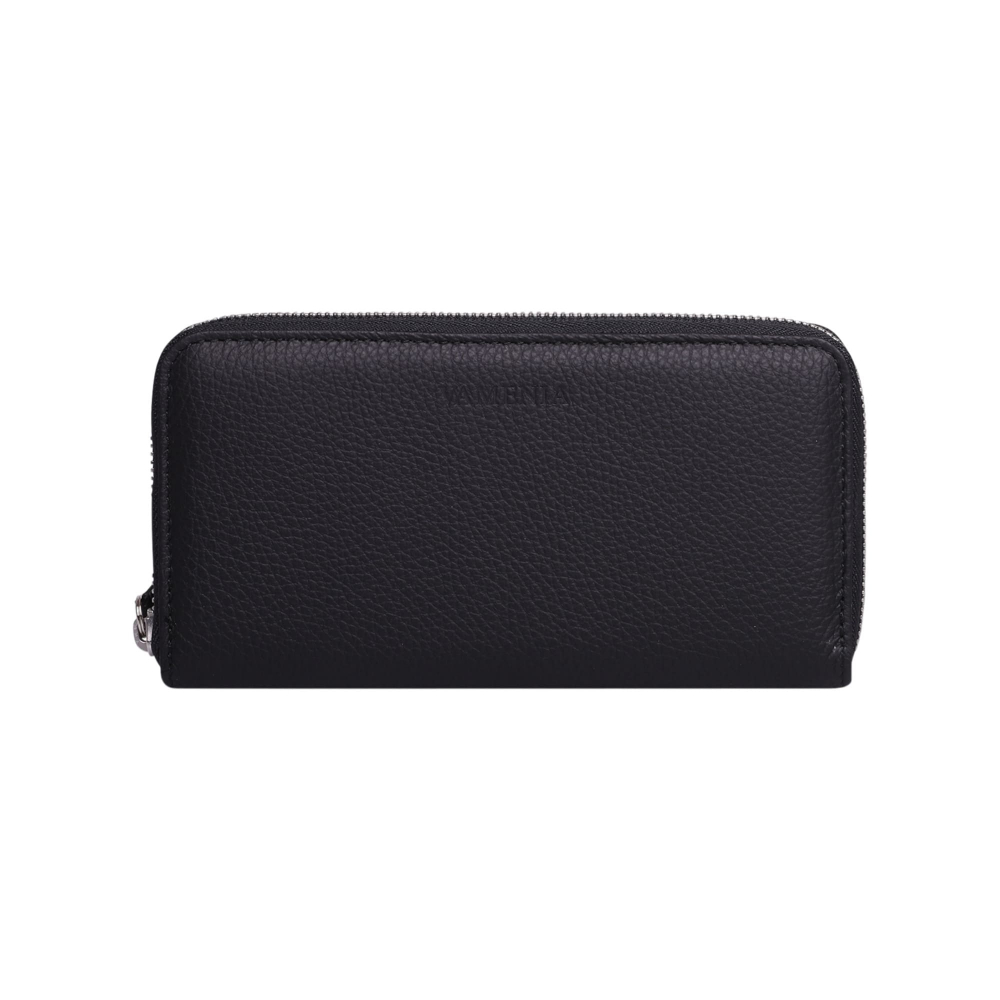 Large zip-around wallet made from black calf leather